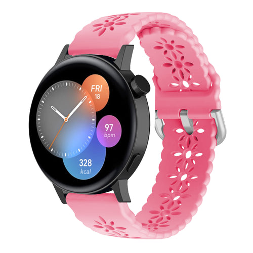 Patterned Silicone Strap, bright pink, on a watch, 3/4 front view