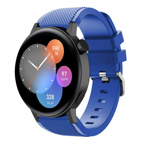 Twill Silicone Strap, blue, on a watch, 3/4 front view