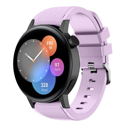 Twill Silicone Strap, lilac, on a watch, 3/4 front view