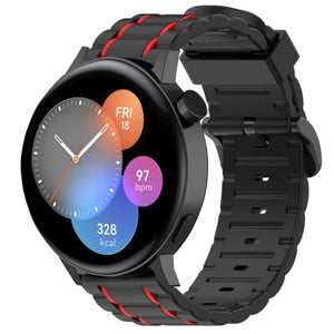 Silicone Strap 'Tough', black/red, on a watch, 3/4 front view