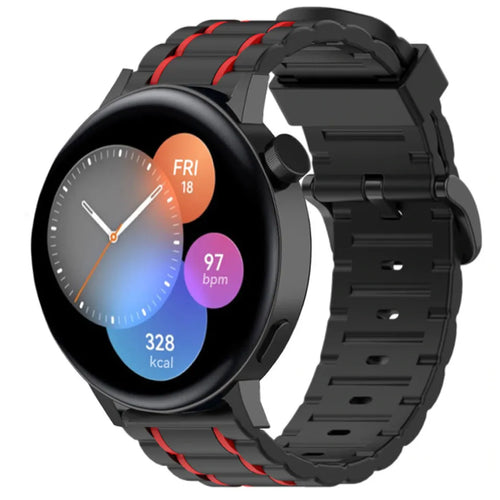 Silicone Strap 'Tough', black/red, on a watch, 3/4 front view