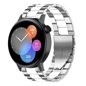 Steel Strap, silver/white, on a watch, 3/4 front view
