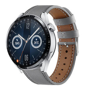 Modern Leather Strap, grey, on a watch, 3/4 front view