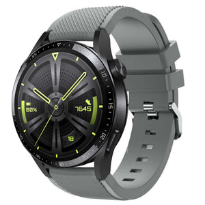 Twill Silicone Strap, grey, on a watch, 3/4 front view