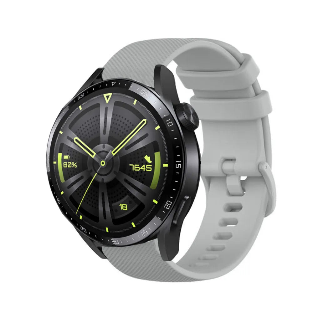 Premium Silicone Strap, grey, on a watch, 3/4 front view