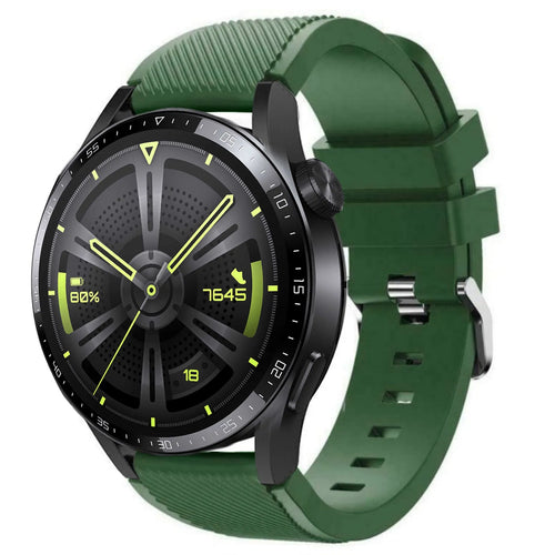 Twill Silicone Strap, army green, on a watch, 3/4 front view