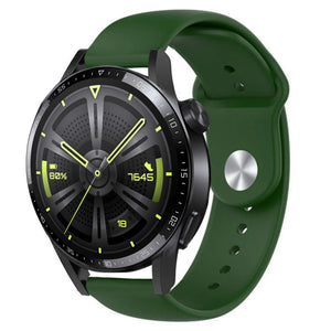 Silicone Sport Strap, army green, on a watch, 3/4 front view
