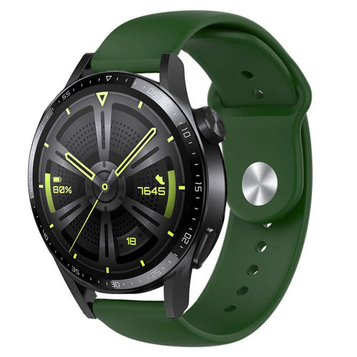 Silicone Sport Strap, army green, on a watch, 3/4 front view