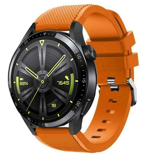 Twill Silicone Strap, orange, on a watch, 3/4 front view
