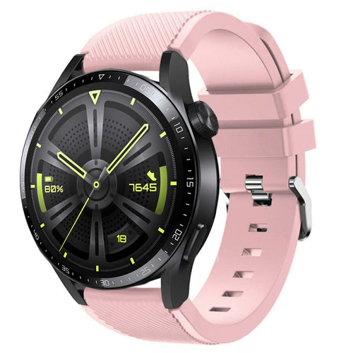 Twill Silicone Strap, pink, on a watch, 3/4 front view