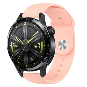 Silicone Sport Strap, pink, on a watch, 3/4 front view