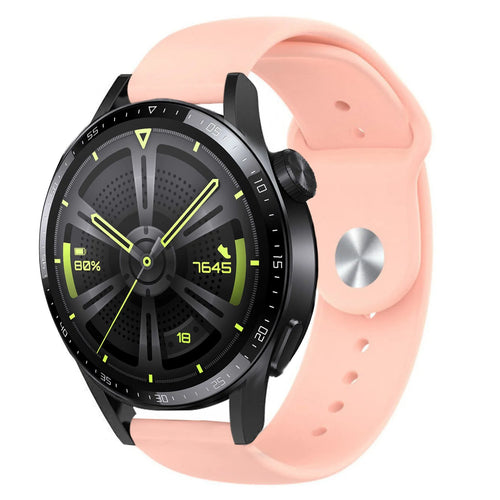 Silicone Sport Strap, pink, on a watch, 3/4 front view