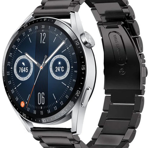 Titanium Strap, black, on a watch, 3/4 front view