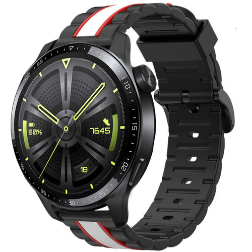 Silicone Special Edition Strap, black/white, on a watch, 3/4 front view