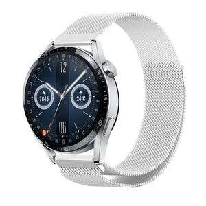 Milanese Strap, silver, on a watch, 3/4 front view