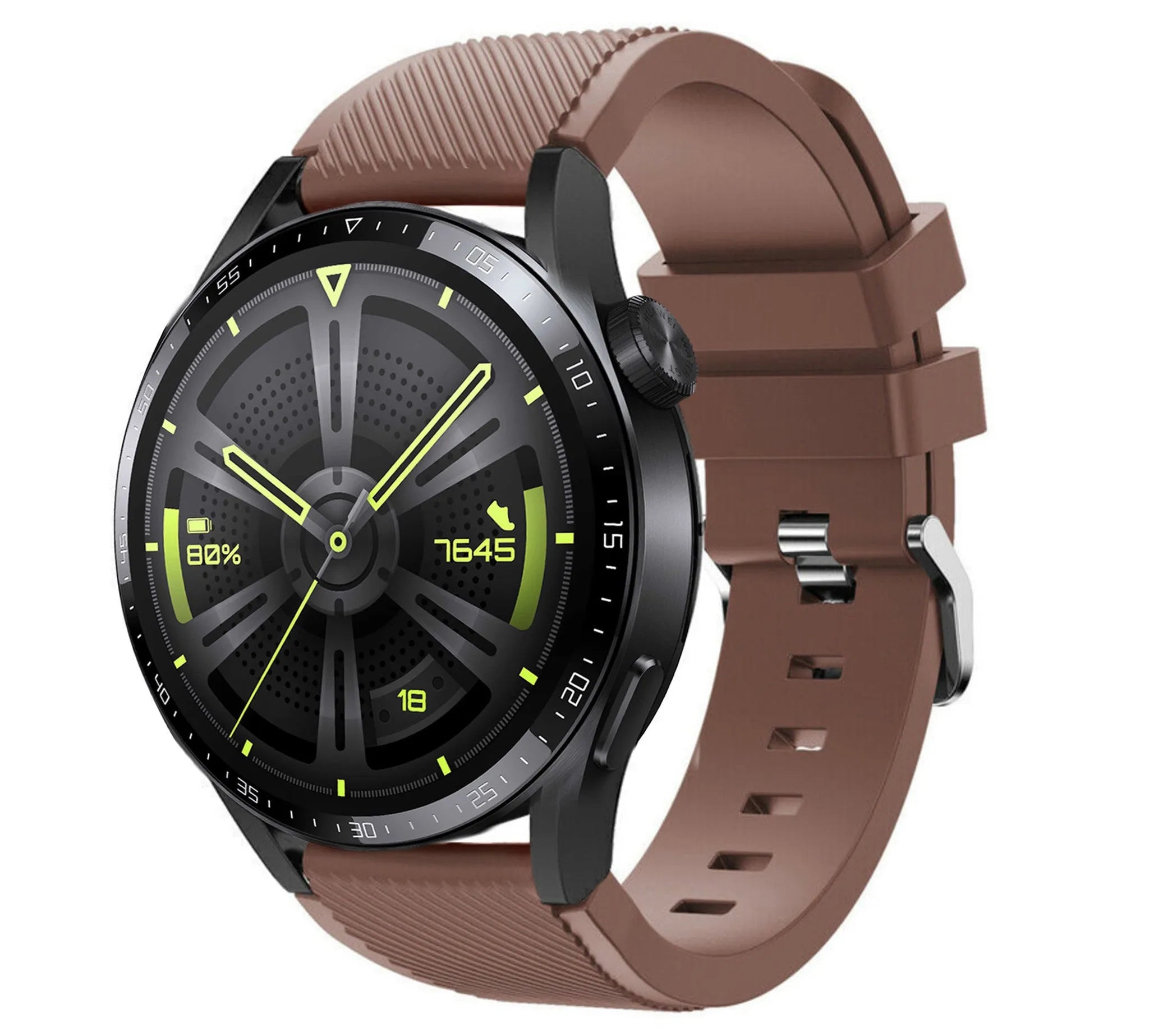 Twill Silicone Strap, brown, on a watch, 3/4 front view