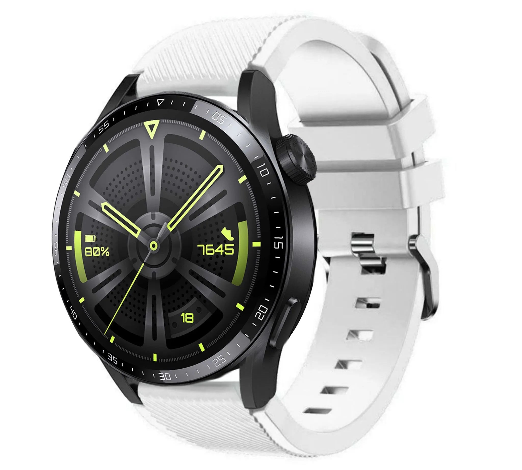 Twill Silicone Strap, white, on a watch, 3/4 front view