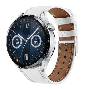 Modern Leather Strap, white, on a watch, 3/4 front view