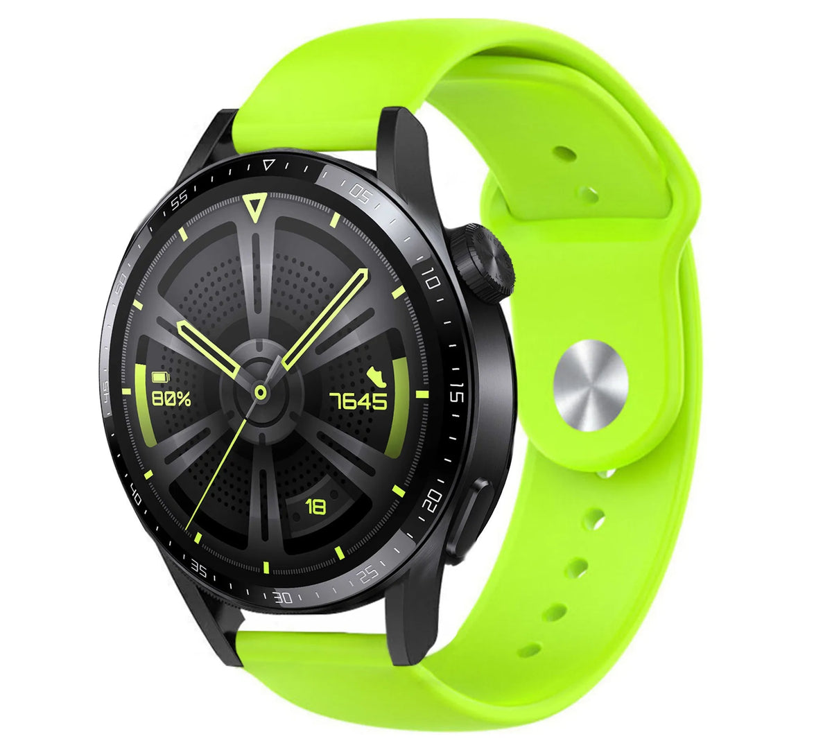 Silicone Sport Strap, light green, on a watch, 3/4 front view