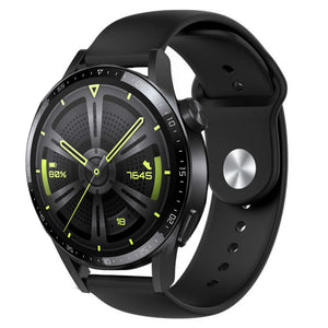 Silicone Sport Strap, black, on a watch, 3/4 front view