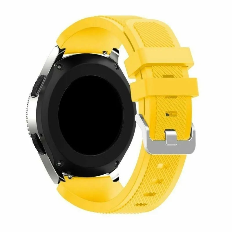 Twill Silicone Strap, yellow, on a watch, 3/4 front view