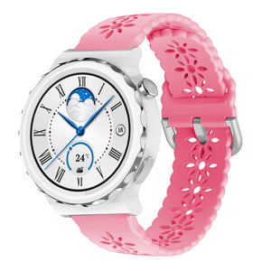 Patterned Silicone Strap, bright pink, on a watch, 3/4 front view