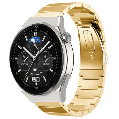 Premium Metal Strap, gold, on a watch, 3/4 front view