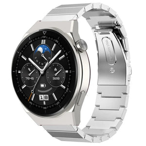 Premium Metal Strap, silver, on a watch, 3/4 front view