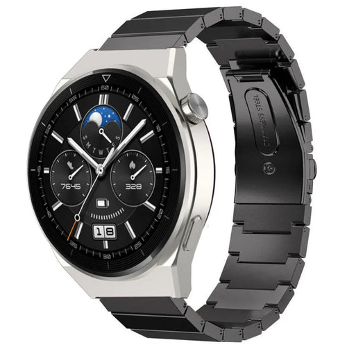 Premium Metal Strap, black, on a watch, 3/4 front view