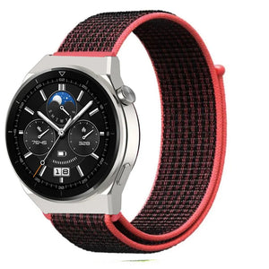 Nylon Strap, black/coral, on a watch, 3/4 front view