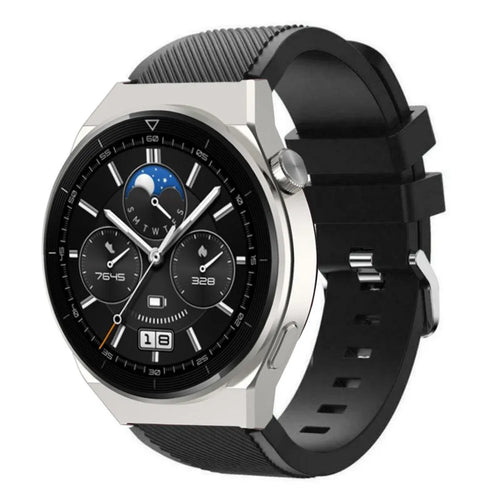 Twill Silicone Strap, black, on a watch, 3/4 front view