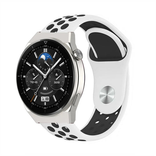 Silicone Sport Strap, white/black, on a watch, 3/4 front view