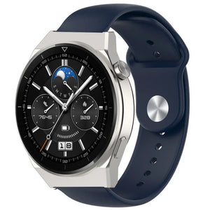 Silicone Sport Strap, dark blue, on a watch, 3/4 front view