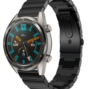 Premium Metal Strap, black, on a watch, 3/4 front view