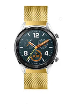 Milanese Strap, gold, on a watch, 3/4 front view