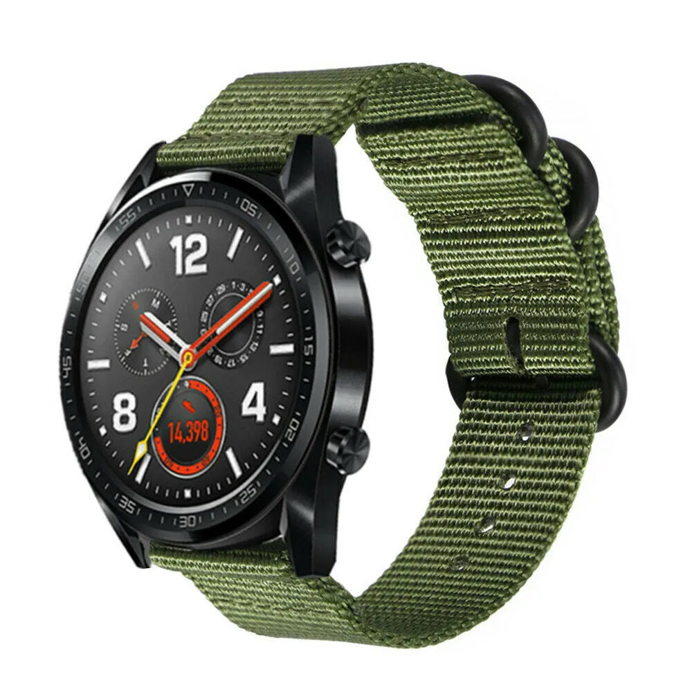 Nylon Buckle Strap, green, on a watch, 3/4 front view