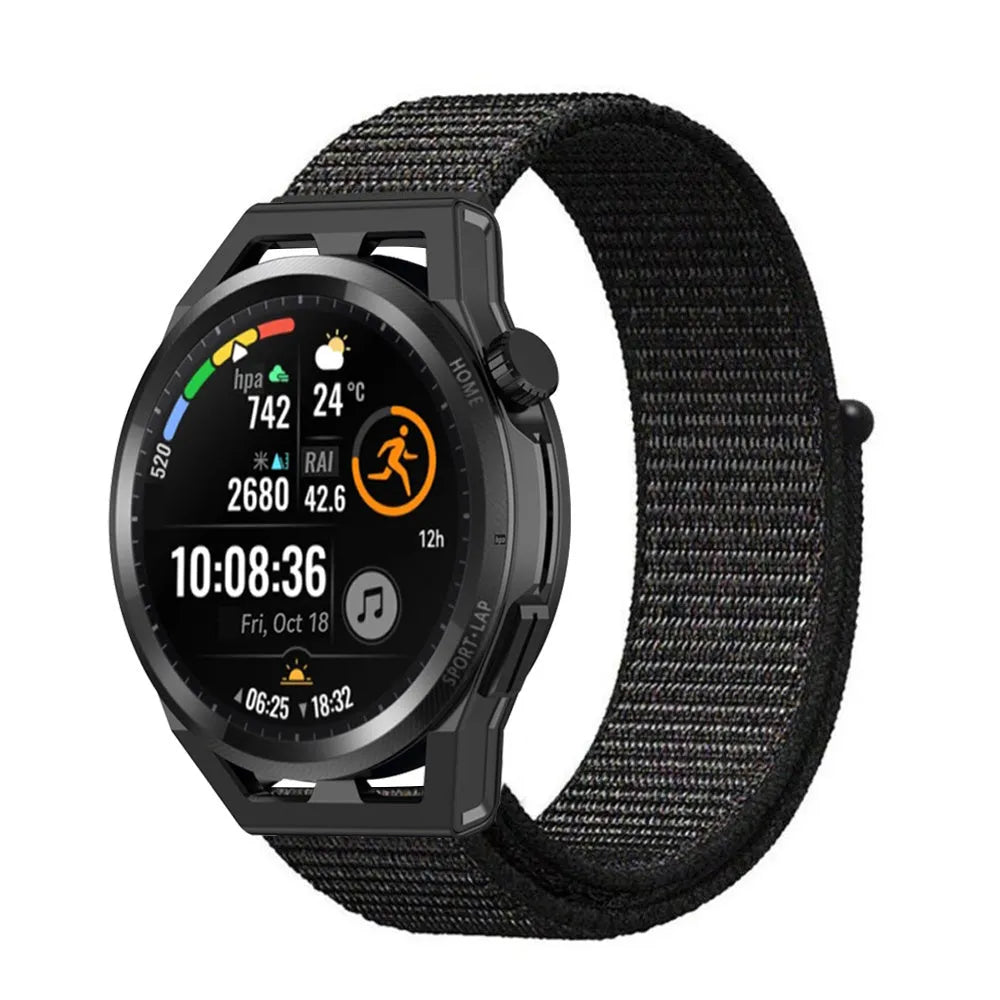Nylon Strap, black, on a watch, 3/4 front view