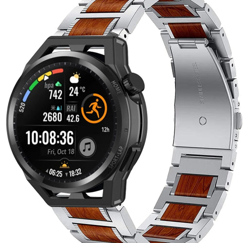 Wood Steel Strap, silver, on a watch, 3/4 front view