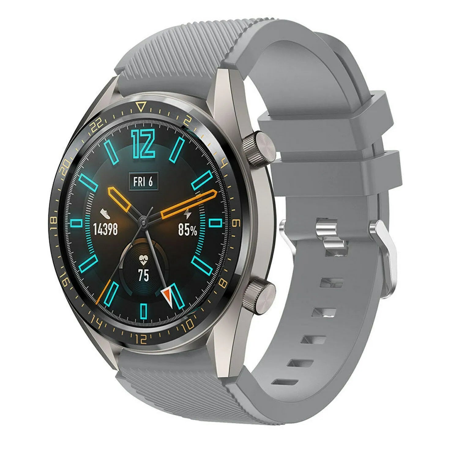 Twill Silicone Strap, grey, on a watch, 3/4 front view