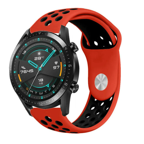 Silicone Sport Strap, red/black, on a watch, 3/4 front view