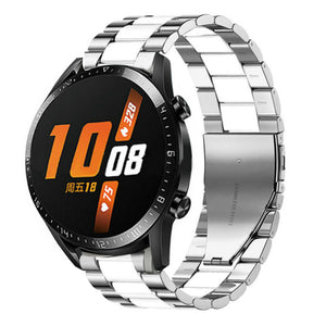 Steel Strap, silver/white, on a watch, 3/4 front view