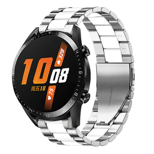 Steel Strap, silver/white, on a watch, 3/4 front view
