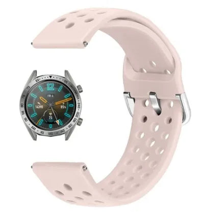Breathable Silicone Strap, pink, on a watch, 3/4 front view