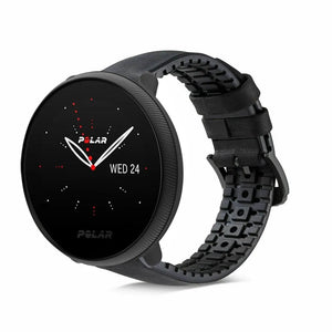 Leather Hybrid Strap, black, on a watch, 3/4 front view
