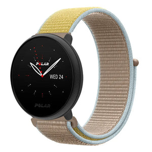 Nylon Strap, camel, on a watch, 3/4 front view