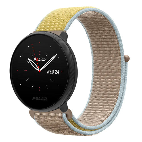 Nylon Strap, camel, on a watch, 3/4 front view