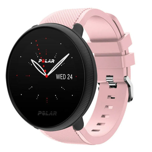 Twill Silicone Strap, pink, on a watch, 3/4 front view