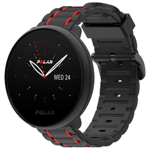 Silicone Strap 'Tough', black/red, on a watch, 3/4 front view