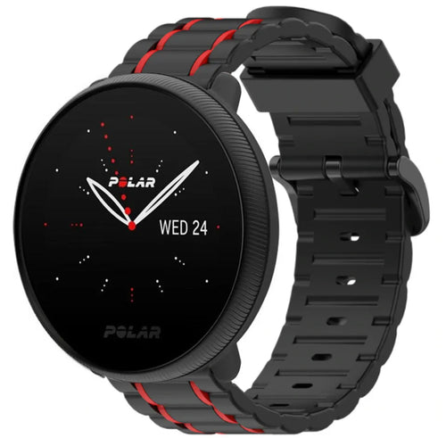 Silicone Strap 'Tough', black/red, on a watch, 3/4 front view