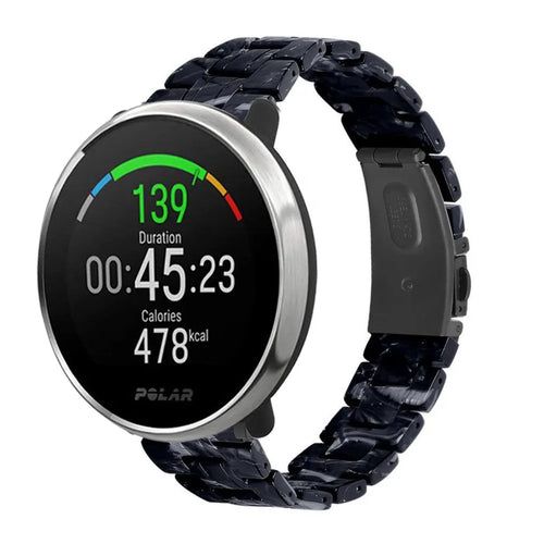 Metal Resin Strap, black/white, on a watch, 3/4 front view